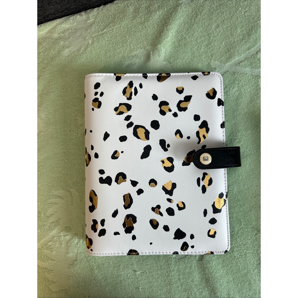 The Paper Studio 52 Agenda Leopard Print 6-Ring Personal Planner Binder White